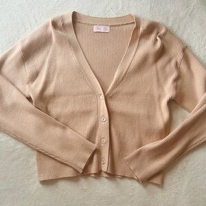 Pink Lily Beige Cropped Cardigan